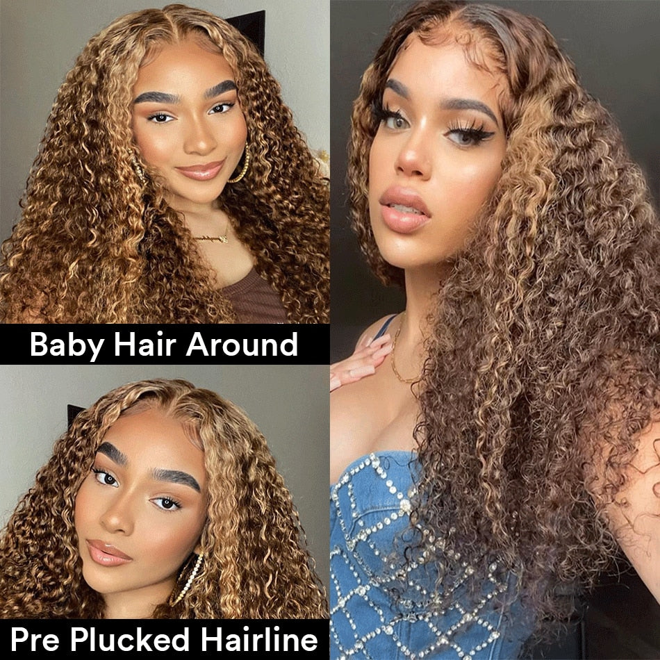Blonde Highlight Ombre Curly Human Hair Wigs For Women Deep Water Wave Hd Transparent Wig Glueless 13x4 13x6 Lace Frontal Wig