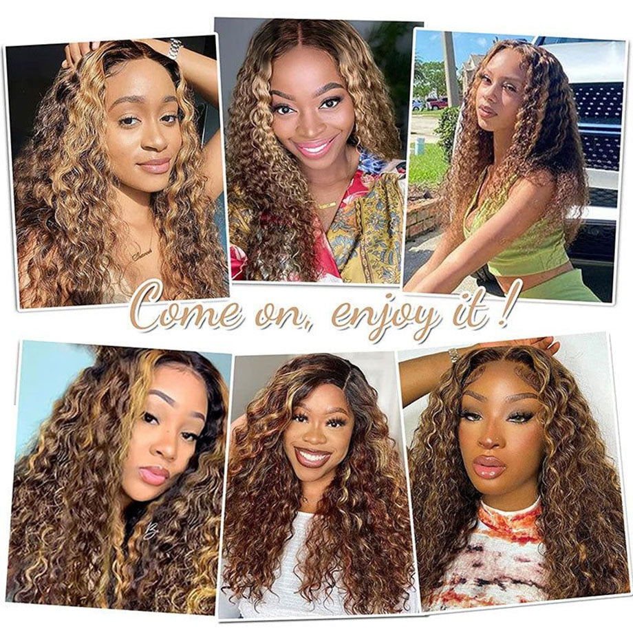 Blonde Highlight Ombre Curly Human Hair Wigs For Women Deep Water Wave Hd Transparent Wig Glueless 13x4 13x6 Lace Frontal Wig