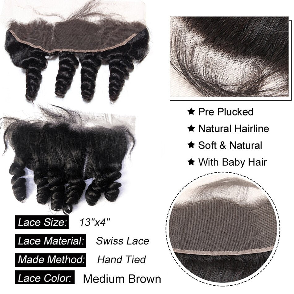 12A Loose Wave Bundles With Frontal Peruvian Hair Bundles With Closure Loose Deep Wave Remy 100% Human Hair Bundles With Frontal