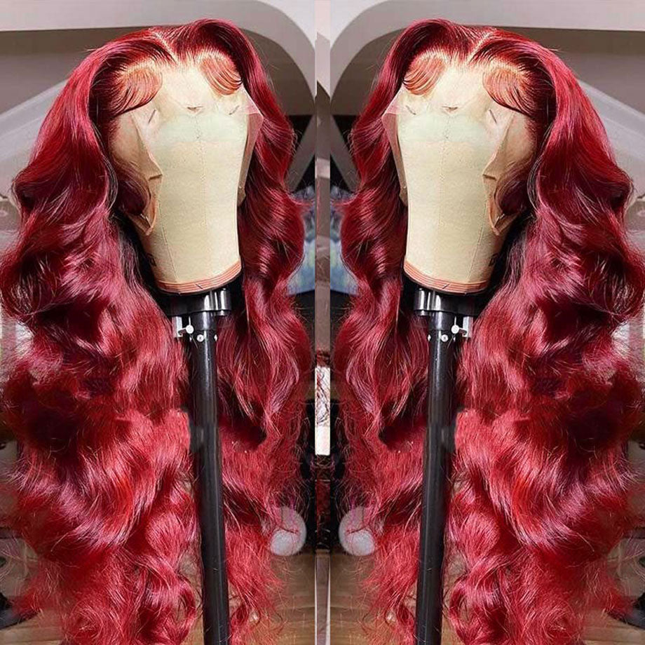 Burgundy 99J 13x6 Body Wave Lace Front Human Hair Wig HD Transparent Lace Frontal Wig Brazilian Red Colored Remy Wigs for Women