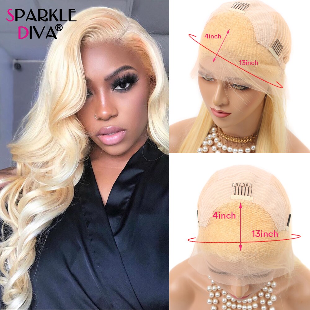 13x4 Body Wave 613 Lace Frontal Wig Honey Blonde Colored Brazilian Remy Hair Lace Part Human Hair Wigs Pre Plucked For Women