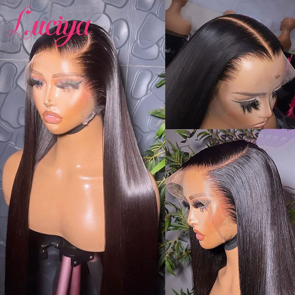 Luciya 360 Full Lace Frontal Wig Straight Brazilian Glueless HD Transparent Lace Around Human Hair Wigs For Women Pre Plucked