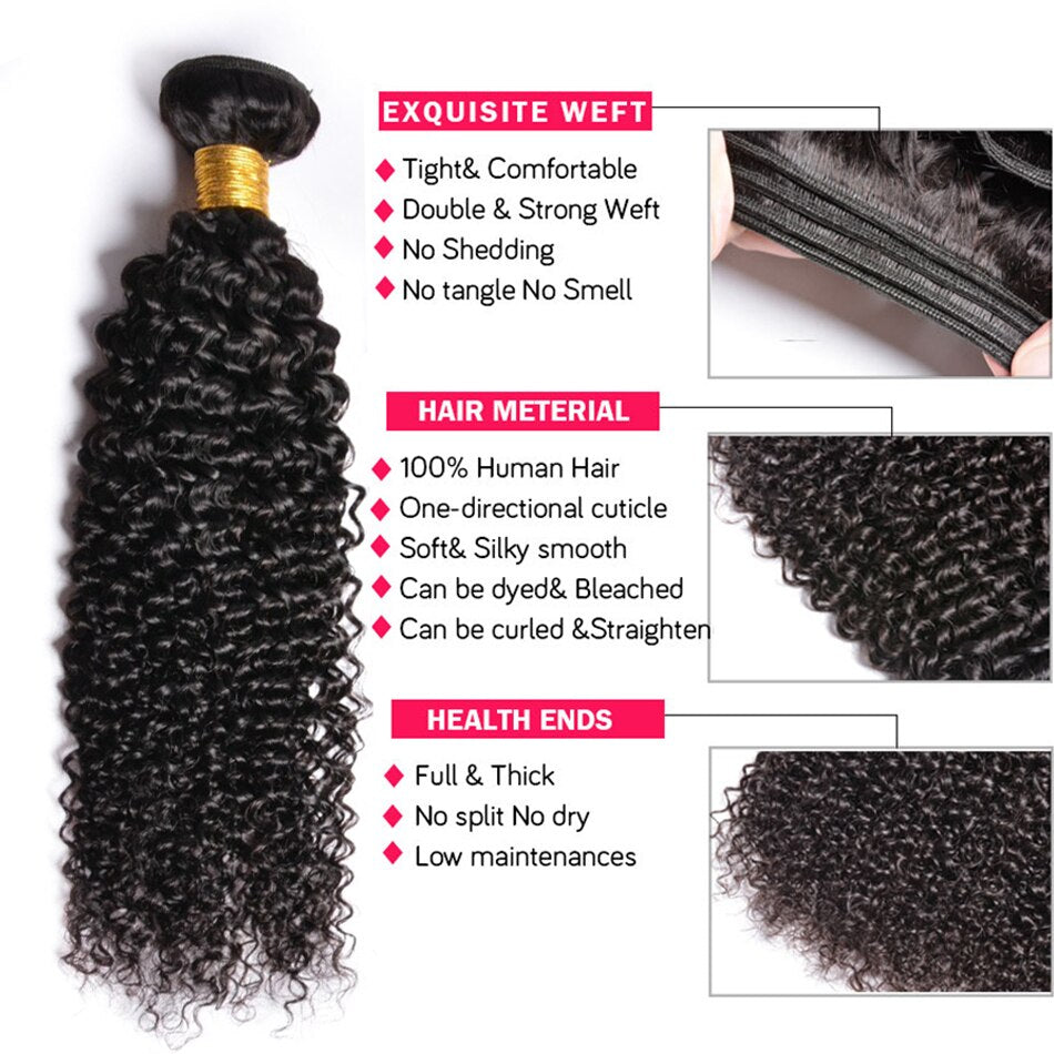 Brazillian Kinky Curly Hair Bundles With Closure Brazilian Hair Weave 3 Bundles with Closure Human Hair Extension capelli umani