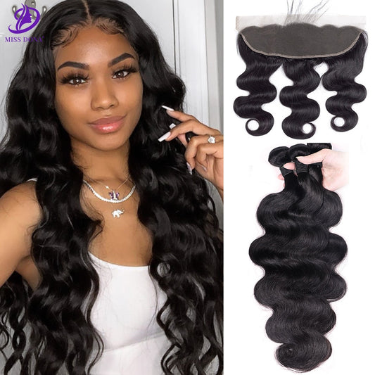 30 32 34 40 Inch Brazilian Hair Weave Body Wave Bundles With Frontal Remy Hair Human Hair 13x4 Frontal Closure Hair Extension