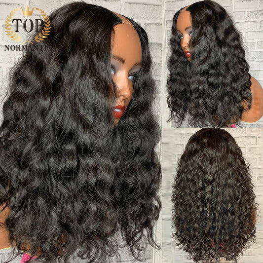 Topnormantic Nature Wave U Part Wig Brazilian Remy Human Hair Wigs 250 Density Nature Color U Part Wigs For Black Women