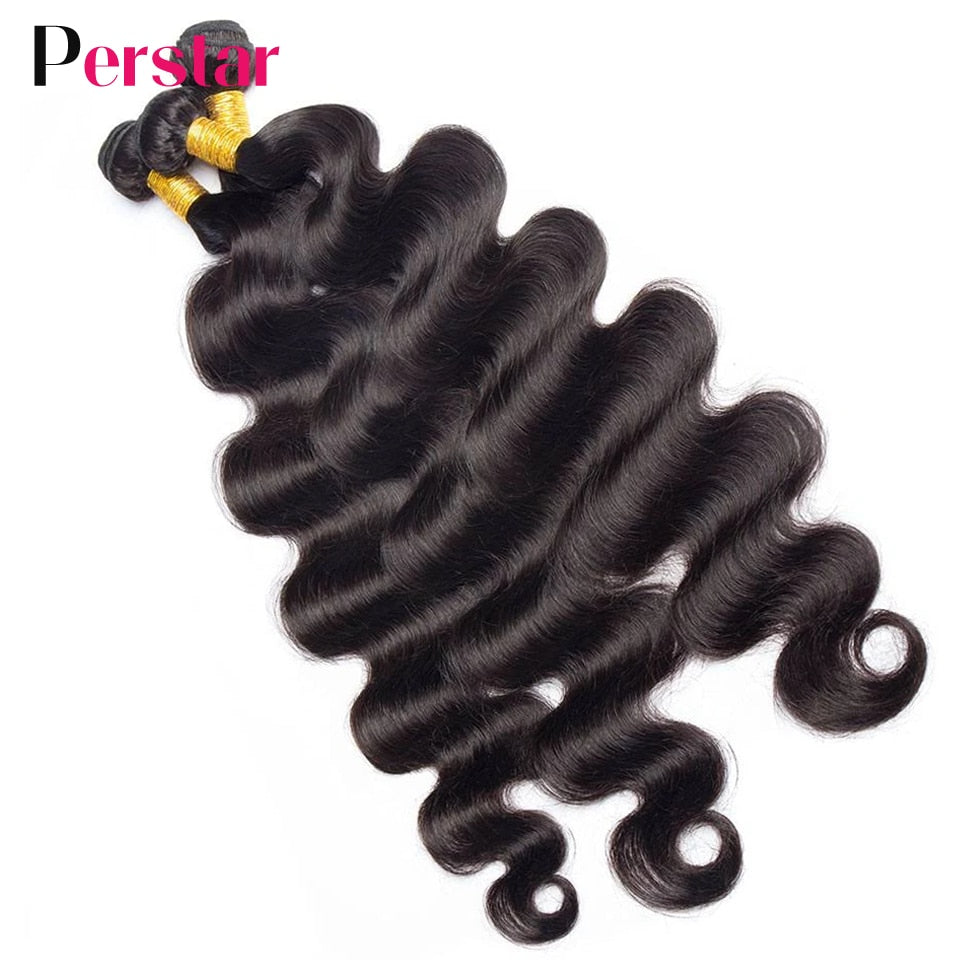 Perstar Human Hair Bundles With Closure Brazilian Body Wave Bundles With Closure Human Hair Weave Extensions 3/4 Bundles Remy