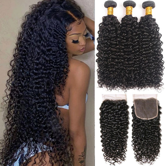 Brazillian Kinky Curly Hair Bundles With Closure Brazilian Hair Weave 3 Bundles with Closure Human Hair Extension capelli umani