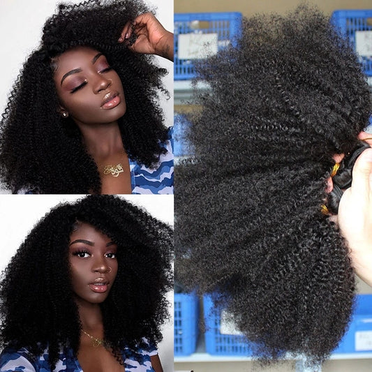 Mongolian Afro Kinky Curly Hair Bundles 100% Human Hair Bundles With Closure 4B 4C Extension Weave Virgin Hair 2 or 3 You May