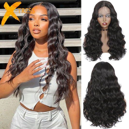 X-TRESS Long Synthetic Lace Front Wigs For Women Loose Wave Soft Hair Wig Middle Part High Temperature Fiber Hairstyle for Gifts