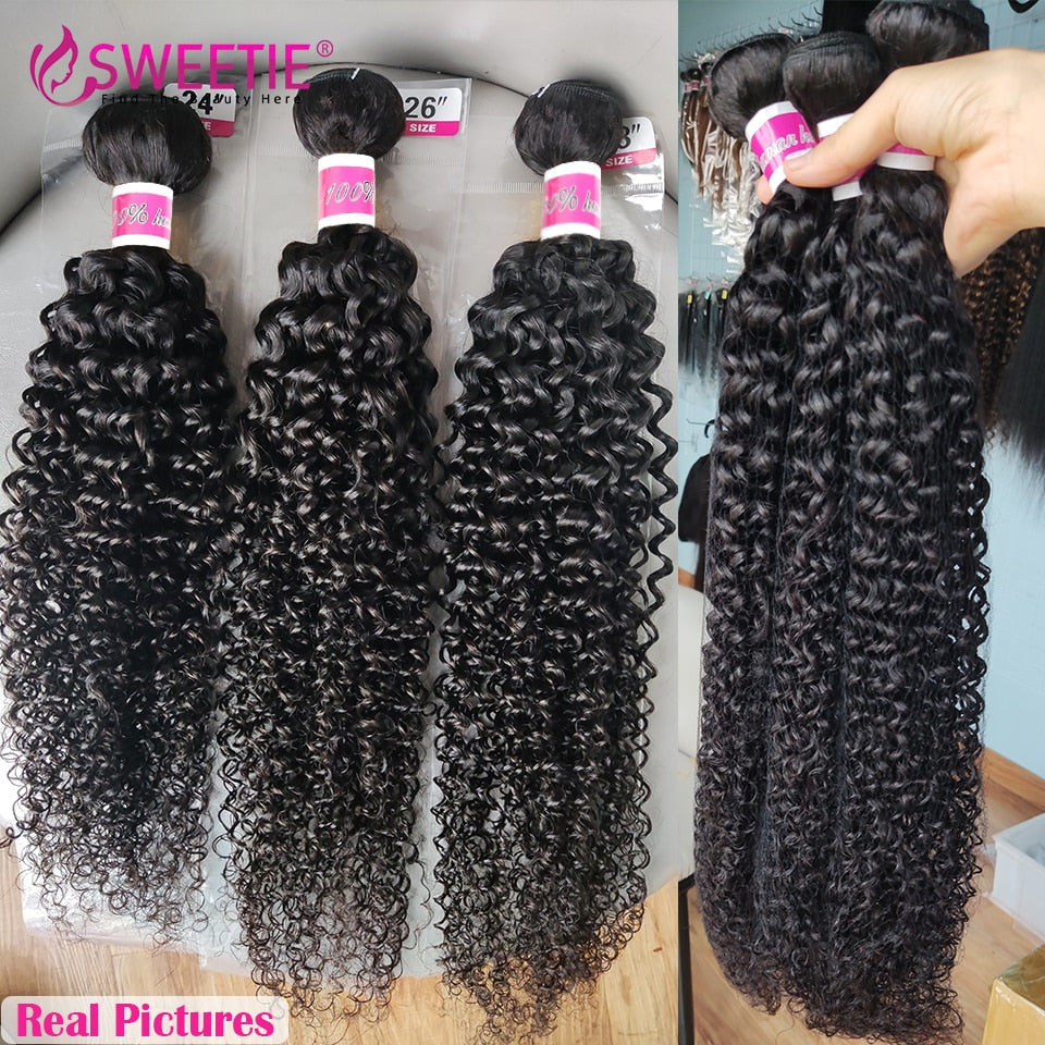 Sweetie Indian Kinky Curly Hair Bundles 100% Human Hair Weave 30inch Deep Wave Jerry Curl Remy Curly Hair 3 Or 4 Bundle Deals